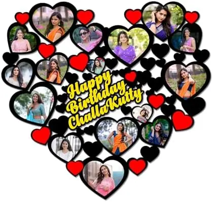 MUSHA Personalized Heart Collage Frame - 15 Photos and Name, 16 x 16 Inch