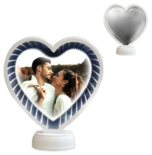 3D Illusion LED Magic Mirror Photo Frame Heart Shape Big | Valentine & Couple Gift | Musha Devi Gifts Trichy