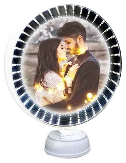 3D Illusion LED Magic Mirror Photo Frame Round Big | Personalized Gift for Birthday & Anniversary | Musha Devi Gifts