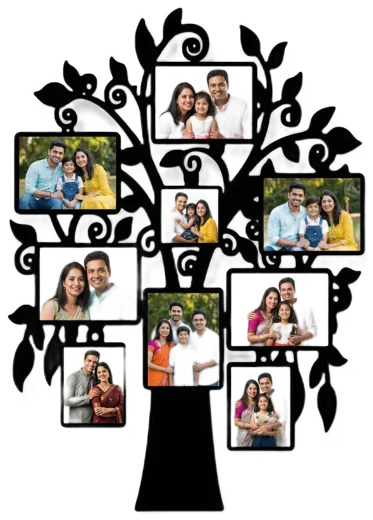 Personalized Family Tree Collage Photo Frame with 9 Photos | 18x12 Inch Wooden Wall Decor | Anniversary & Grahapravesam Gift