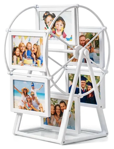 Musha Customized Double Side Photo Ferry Rotating Wheel - Tabletop Picture Display (White)