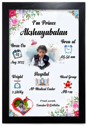 Personalized New Born Baby Photo Frame with Birth Details - Wooden Wall Mount Gift by Musha
