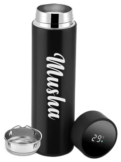 Personalized Engraved Name Temperature Water Bottle - MUSHA Smart LED Display | Gym & Office Gift | Devi Gifts Trichy