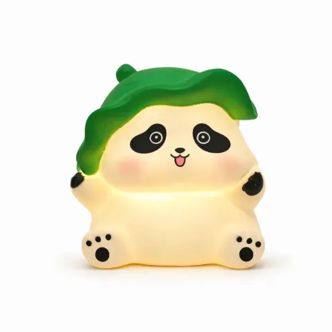 Cute Green Leaf Panda LED Night Light for Kids