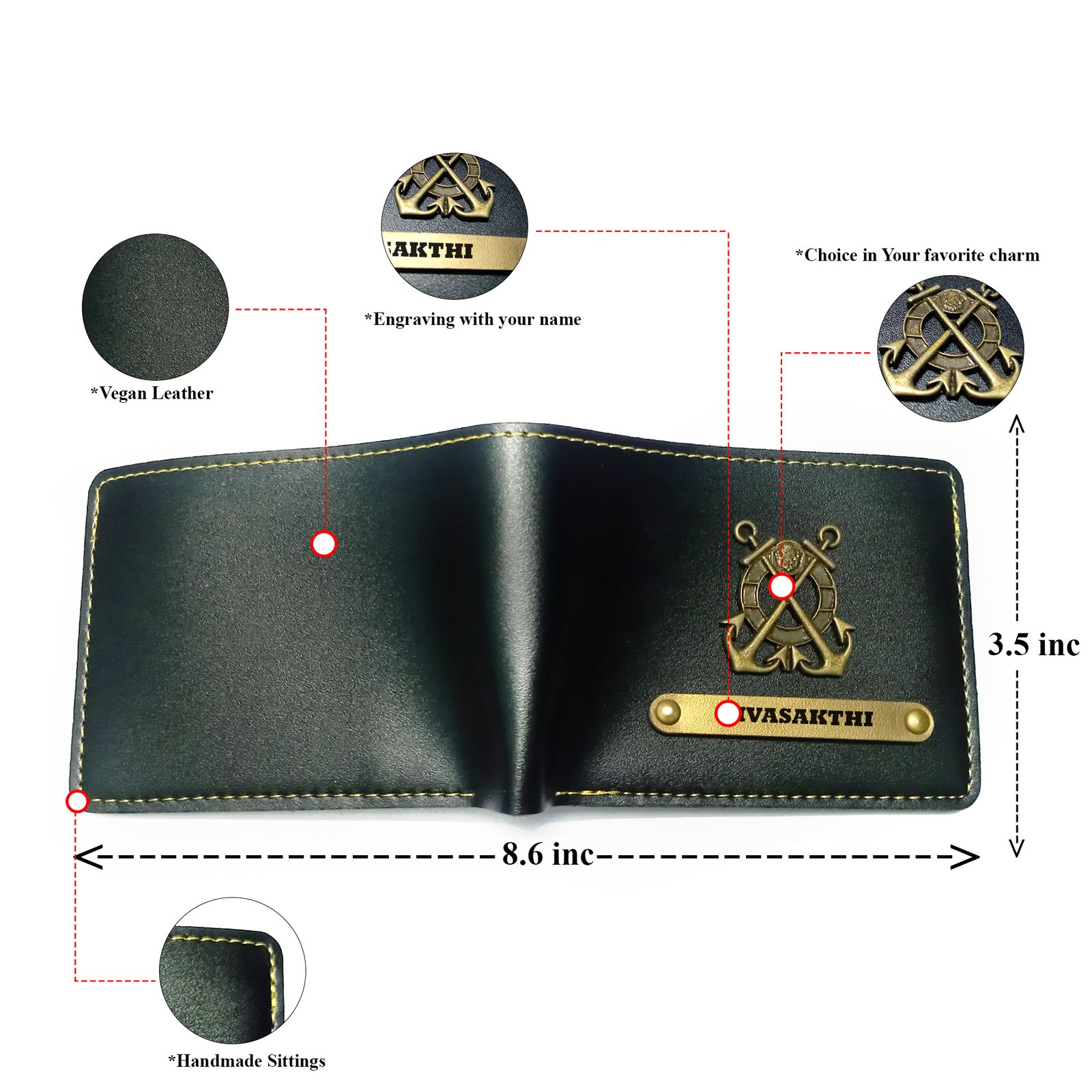 Personalized Leather Wallet For Men — Custom Name & Charm, Vegan Leather Slim Wallet, Gift For Him