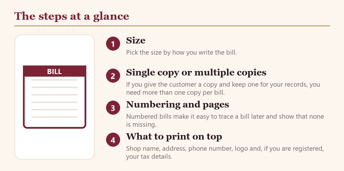 Bill Book Sizes, Copies and Numbering: How to Choose Before You Print: steps